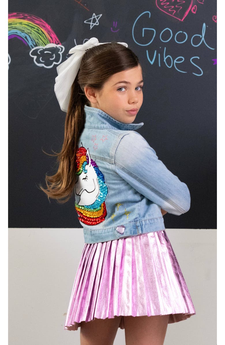 Lola + The Boys Unicorn Queen Denim Jacket, Alternate, color, Light Blue