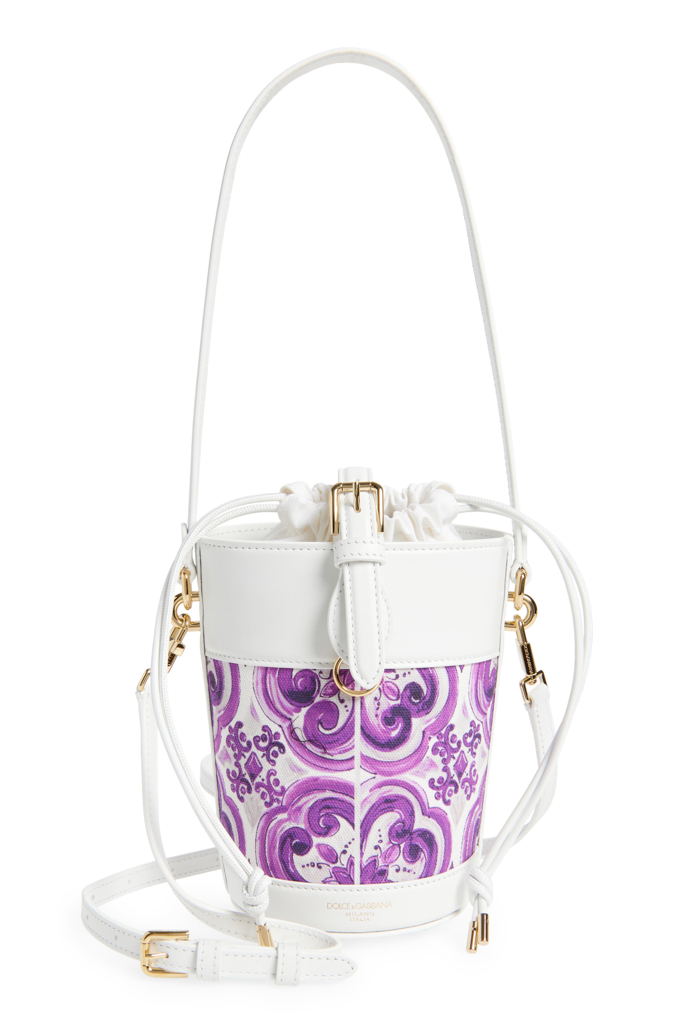 Dolce&Gabbana Capri Majolica Canvas Bucket Bag, Main, color, I03tn Maiolica 3 Viola