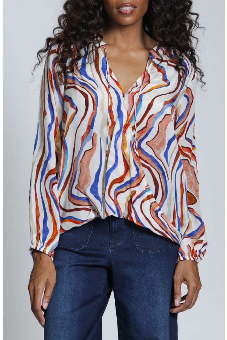 Print Surplice Neck Top, Main, color, BROWN BLUE MULTI