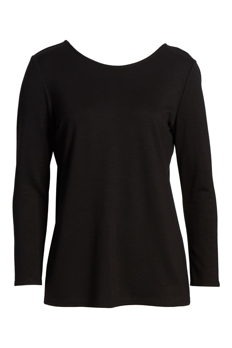 Gibson Baby Ponte Bow Back Long Sleeve Top, Alternate, color, BLACK