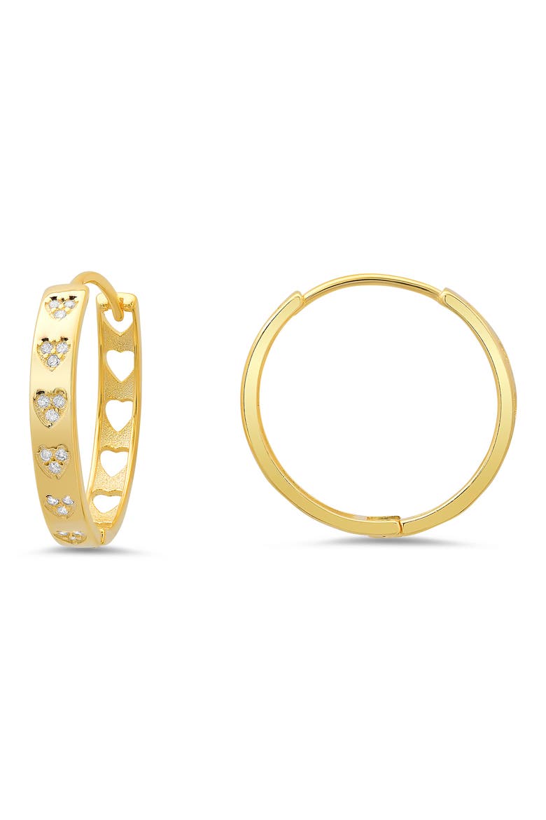 CZ Pavé Heart Hoop Earrings, Main, color, GOLD