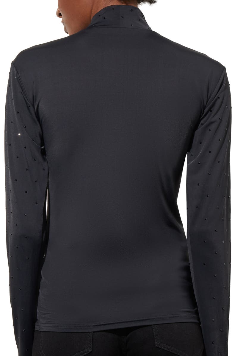 Ming Wang Crystal Detail Mock Neck Top, Alternate, color, Black