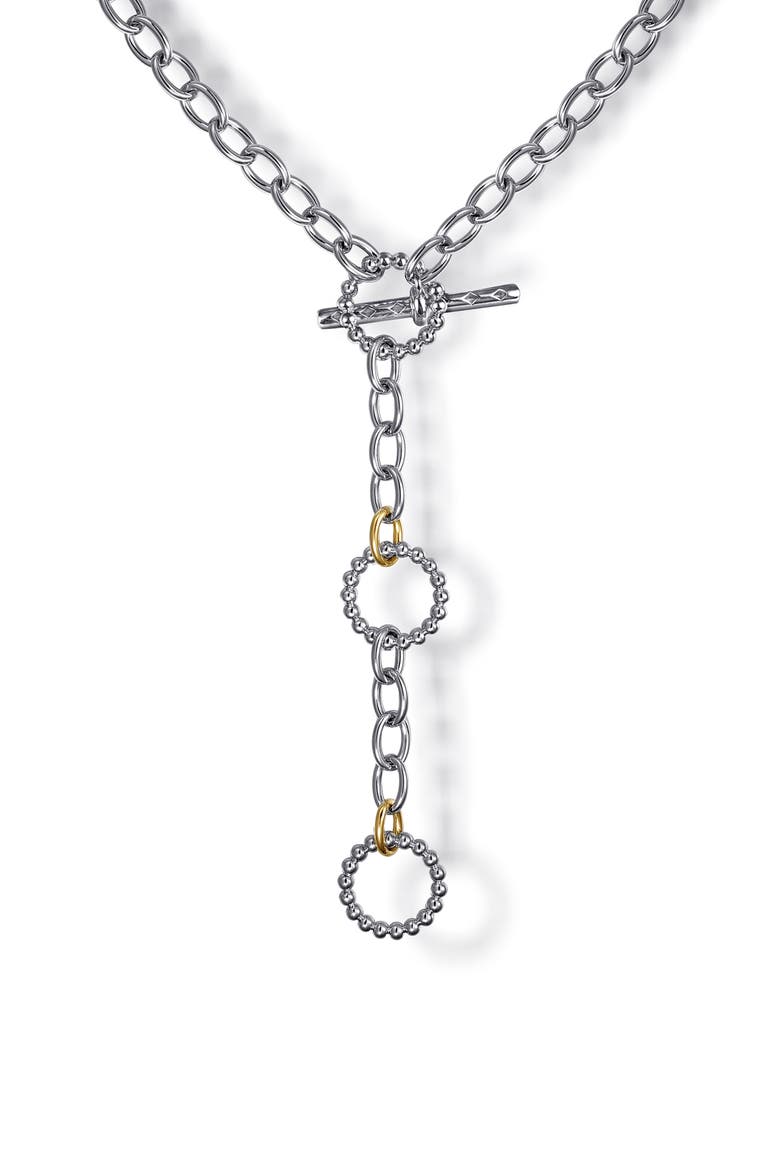 Sterling Silver & 14K Gold Y-Necklace, Alternate, color, SILVER/ 14K YELLOW GOLD
