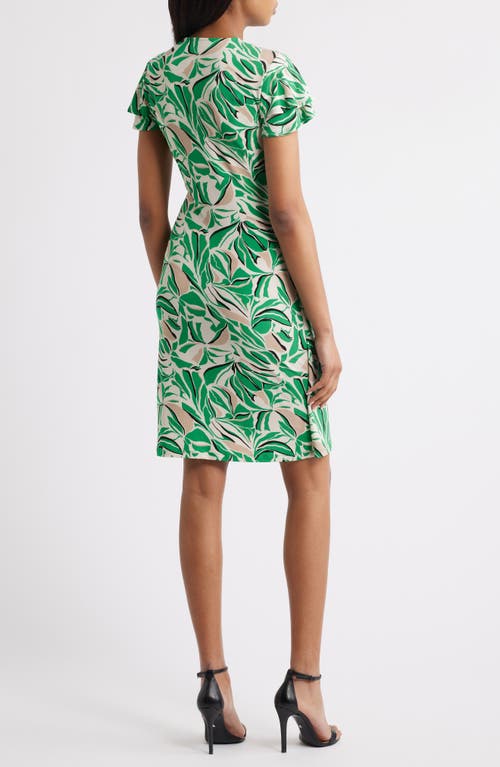 Anne Klein Abstract Print Flutter Sleeve Wrap Dress In White