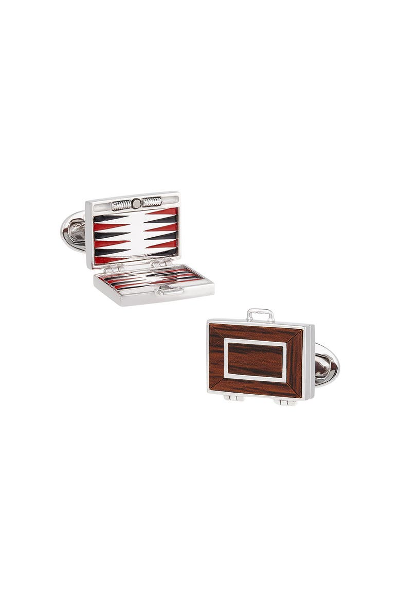 Backgammon Wood Inlay Sterling Cufflinks, Main, color, BROWN