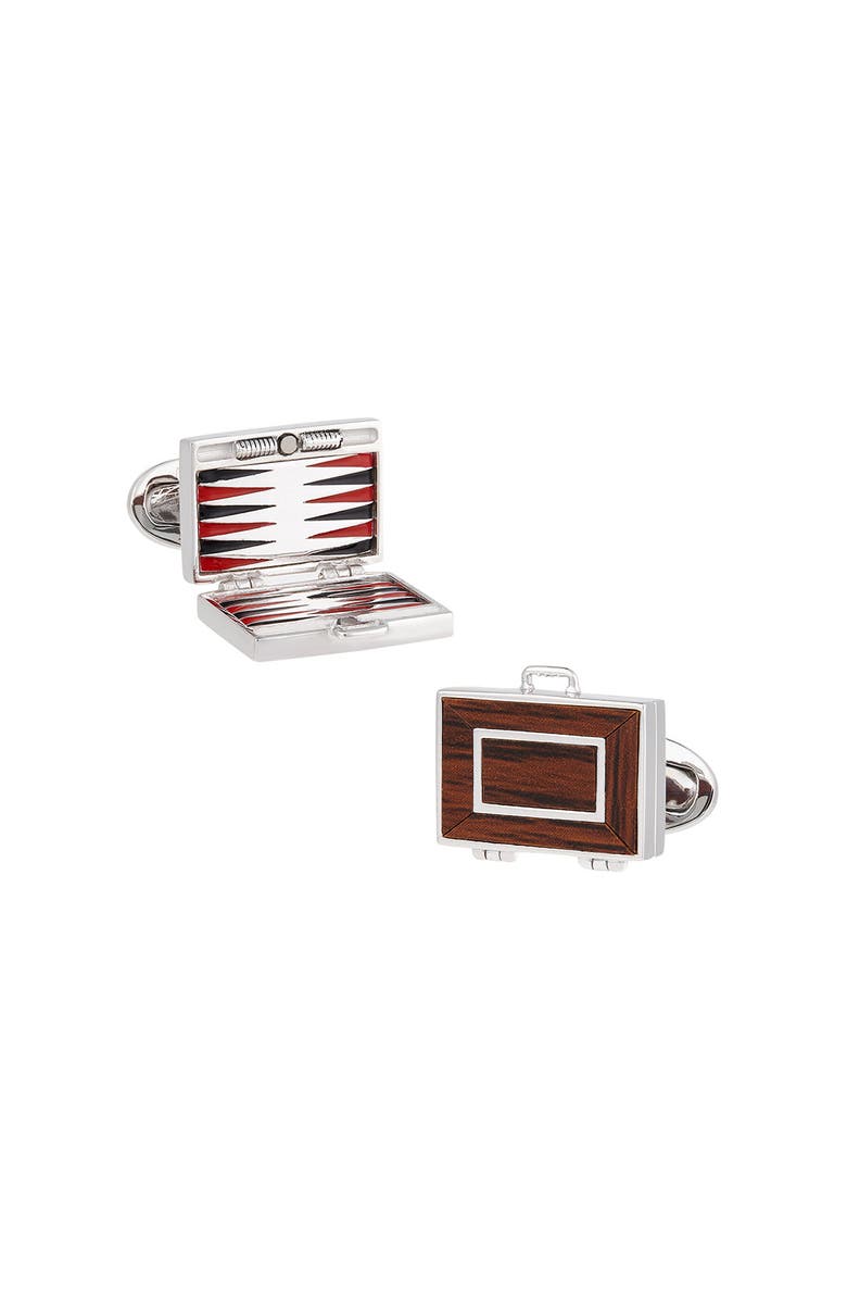 Jan Leslie Backgammon Wood Inlay Sterling Cufflinks, Main, color, Brown