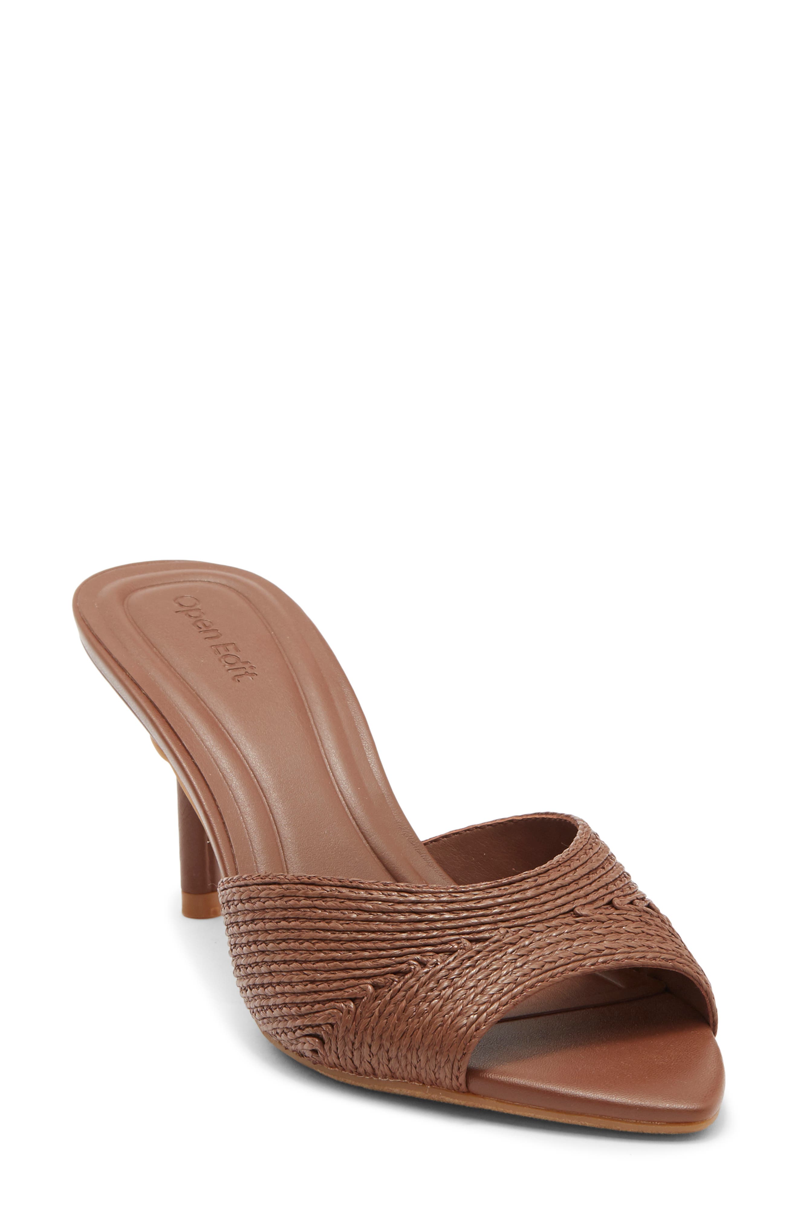 Open Edit Micah Heeled Sandal, Main, color, Brown Russet