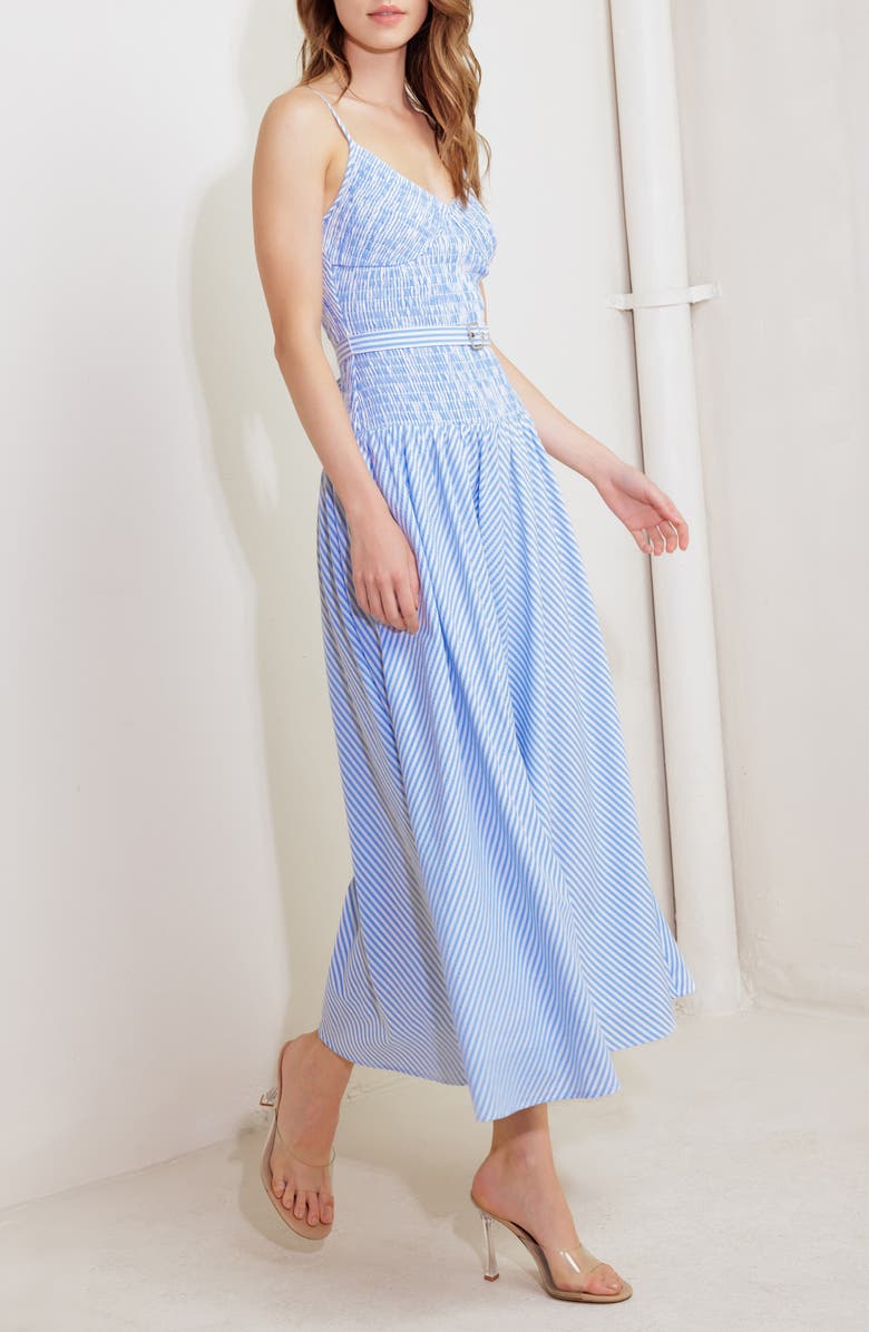 FREEMARKET Smocked Bodice Cotton Blend Sundress, Alternate, color, Blue/ White