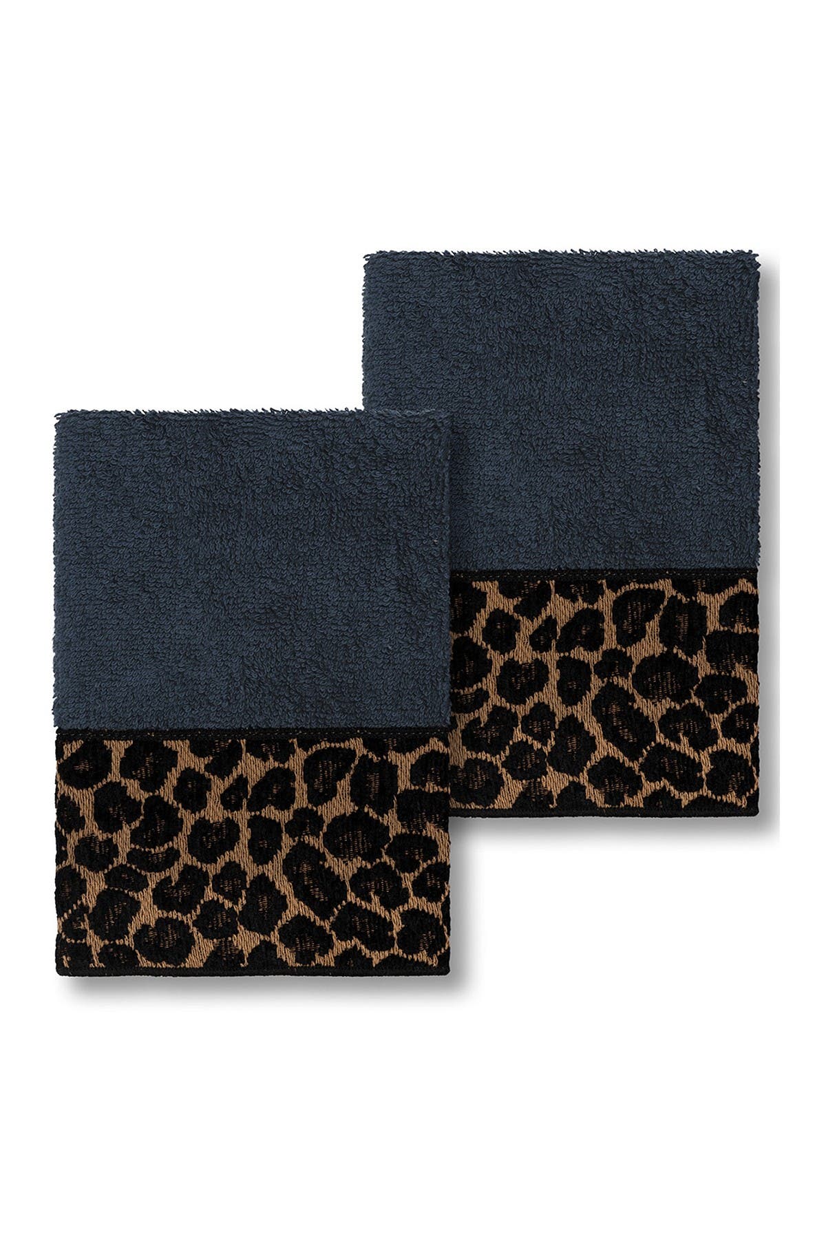 Linum Home Textiles Spots Embellished Washcloth - Set of 2 - Midnight Blue