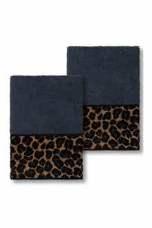 Linum Home Textiles Spots Embellished Washcloth - Set of 2 - Midnight Blue