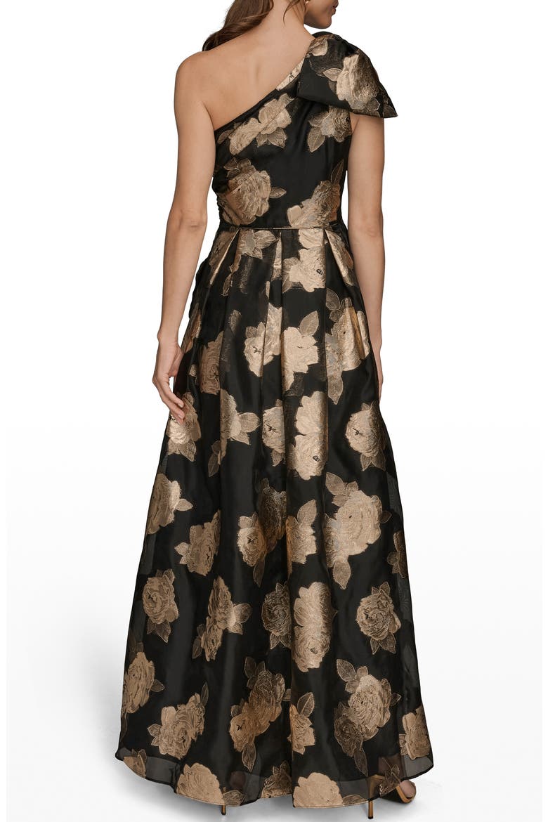 One-Shoulder Metallic Jacquard Gown, Alternate, color, BLACK/ GOLD
