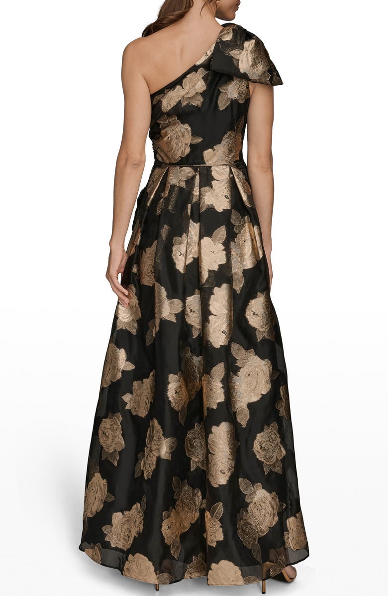 Donna Karan New York One-Shoulder Metallic Jacquard Gown, Alternate, color, Black/ Gold