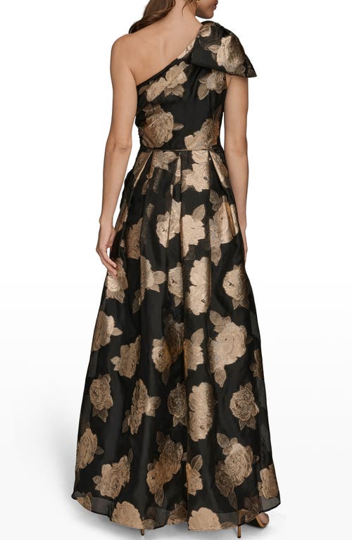 Donna Karan New York One-shoulder Metallic Jacquard Gown In Black