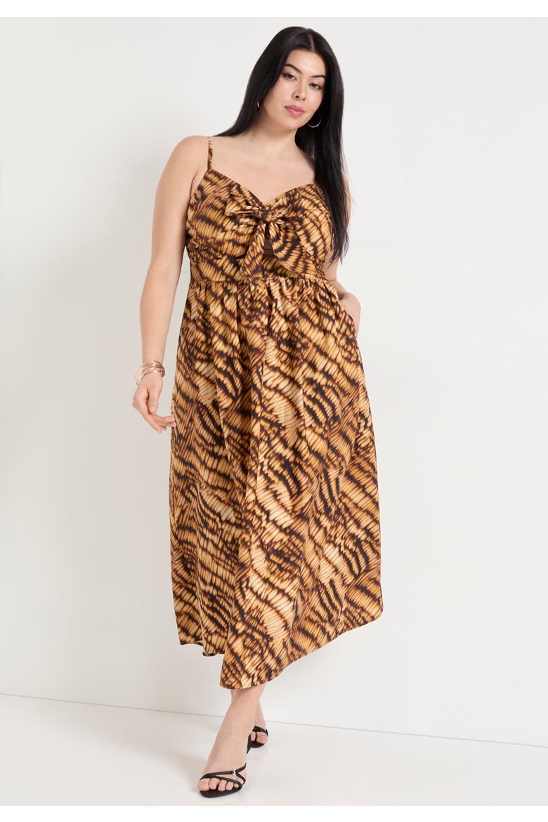 Bow Detailed Midi Dress, Alternate, color, NATURE TEXTURE