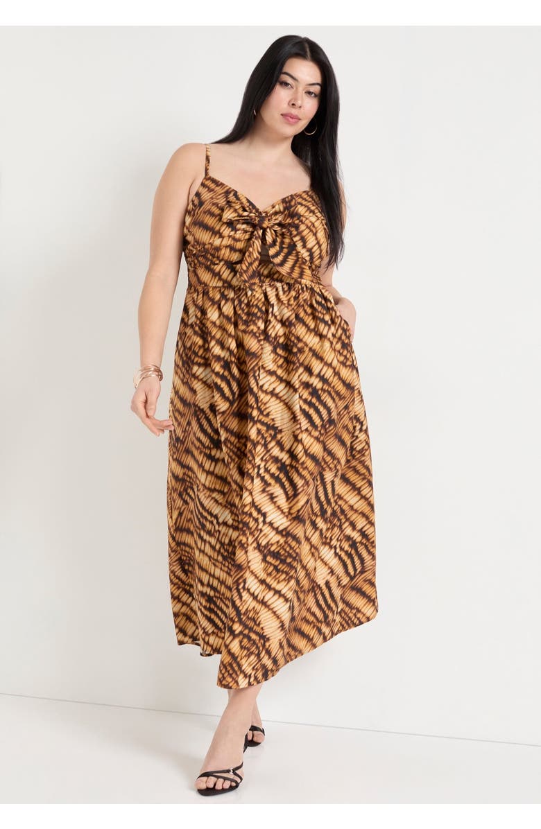 June + Vie Bow-Detailed Midi Dress, Alternate, color, Nature Texture