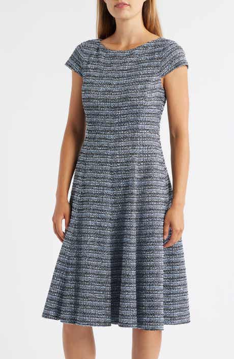 Eliza J Tweed Cap Sleeve Fit & Flare Dress