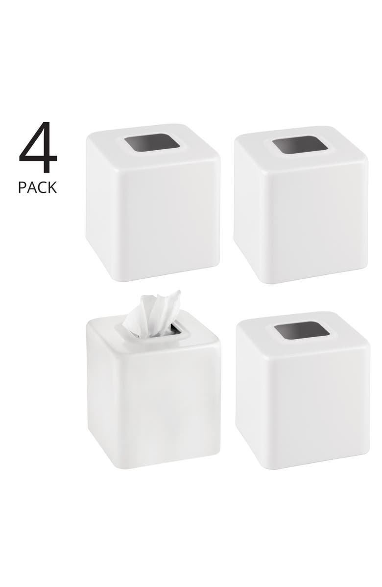 mDesign Metal Square Modern Tissue Box Cover Holder for Bathroom,  4 Pack, Alternate, color, White