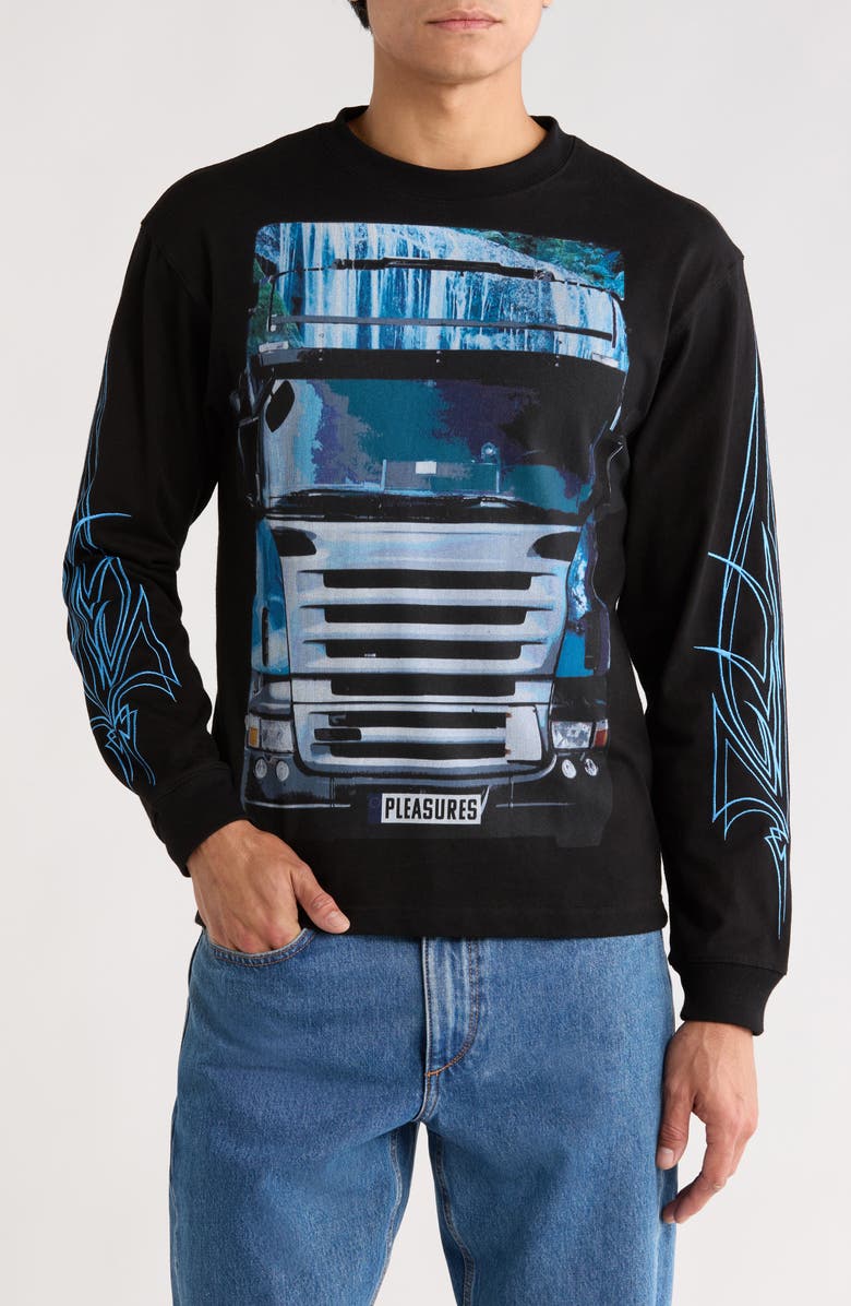 PLEASURES Semi Heavyweight Long Sleeve Graphic T-Shirt, Main, color, Black