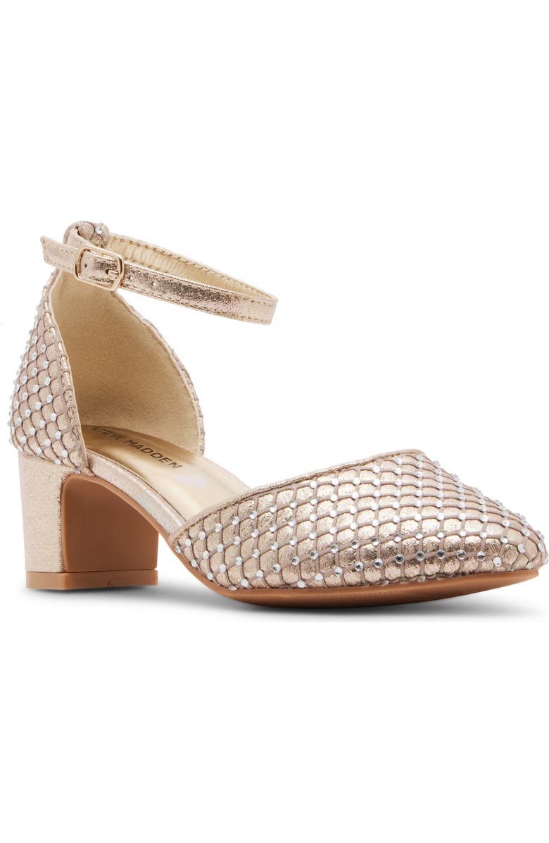 Steve Madden Prettyy Ankle Strap Block Heel Pump, Main, color, Gold Mesh