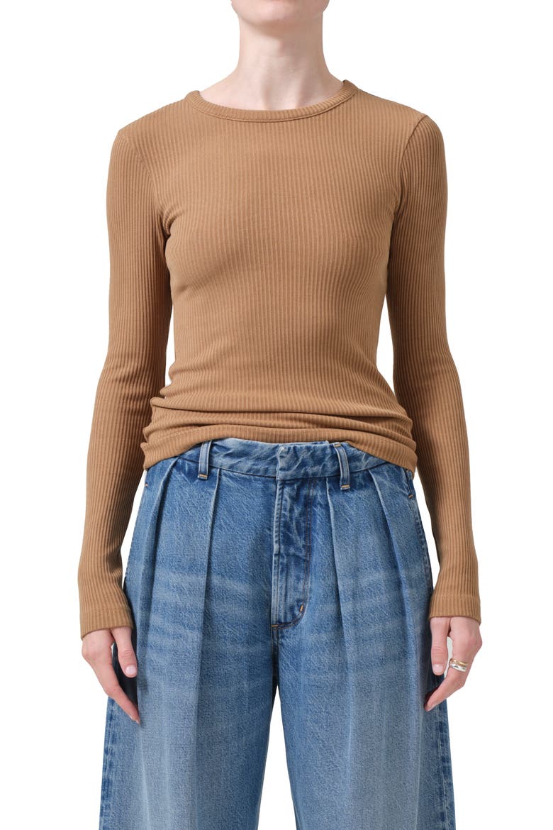 Bina Rib Crewneck Sweater, Main, color, CARAMEL