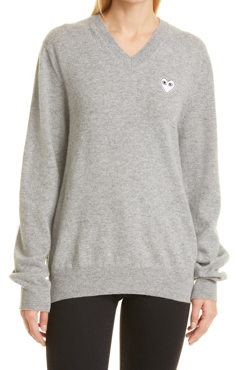 Comme des Garçons PLAY White Heart Wool Sweater, Main, color, 