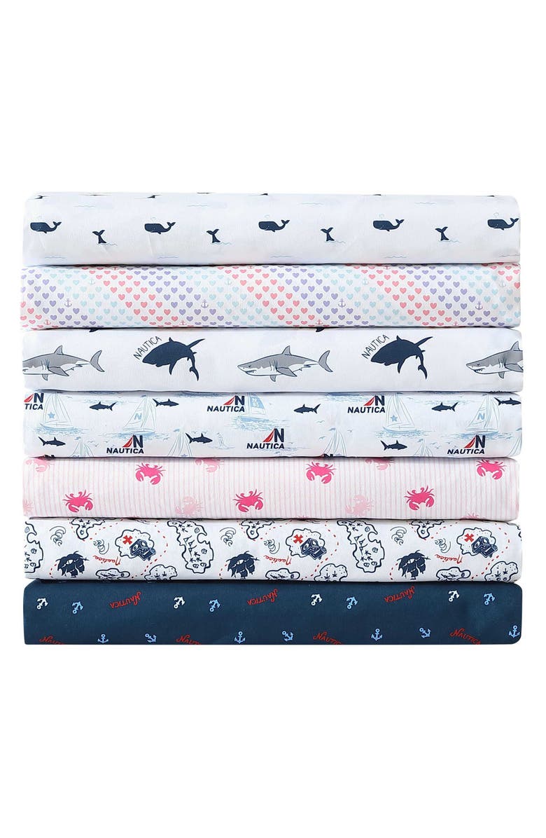 Nautica Branson Sharks Microfiber Sheet Set, Alternate, color, Navy Seas/ Red