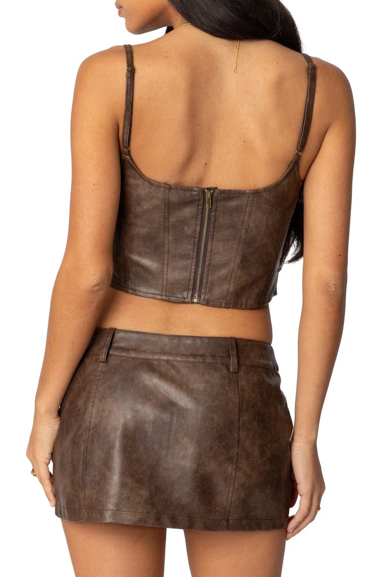 Faux Leather Crop Top, Alternate, color, BROWN-WASHED