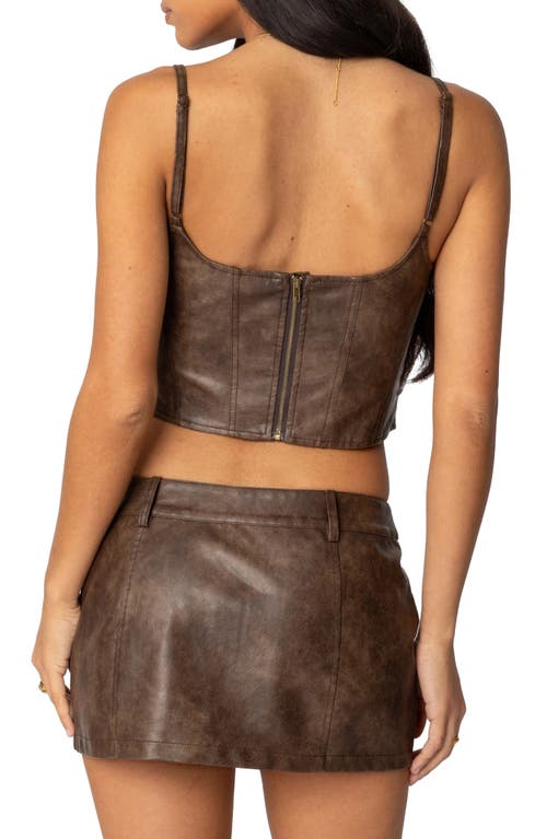 Edikted Faux Leather Crop Top In Brown-washed