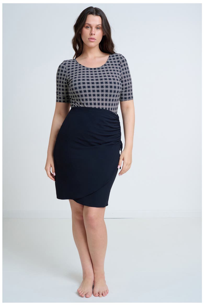 Modest Surplice Skirt with Side Shirring, Main, color, Black
