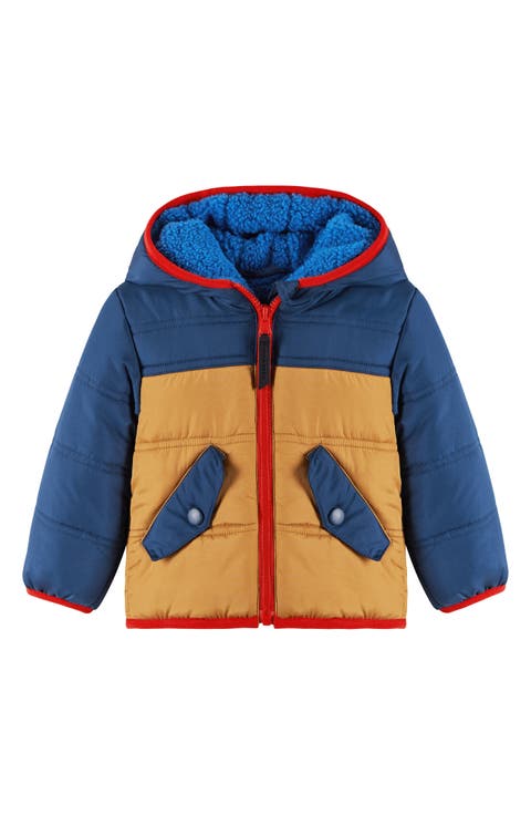 Colorblock Faux Shearling Lined Hooded Puffer Jacket (Baby)