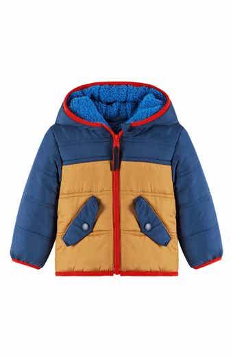 Andy & Evan Colorblock Faux Shearling Lined Hooded Puffer Jacket