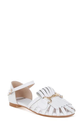 Rag & Co Women's Ramita Horsebit Fringe Flat Sandals White In White