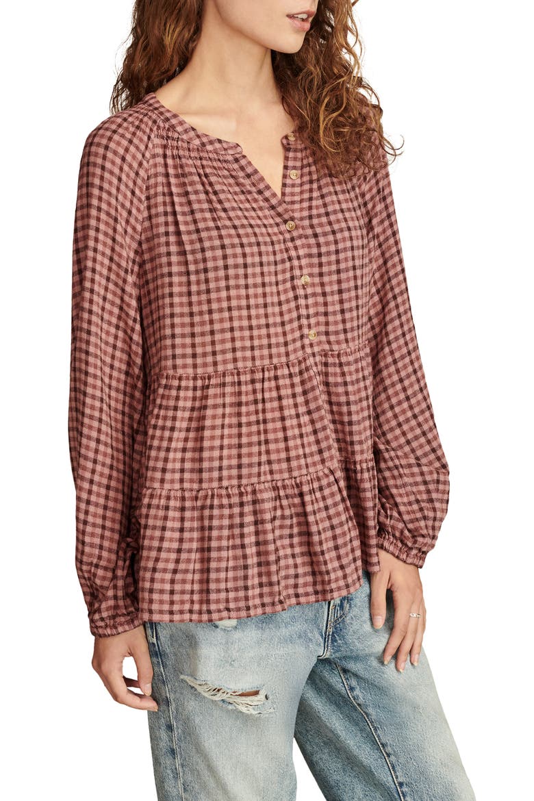 Tiered Babydoll Top, Alternate, color, RED PLAID