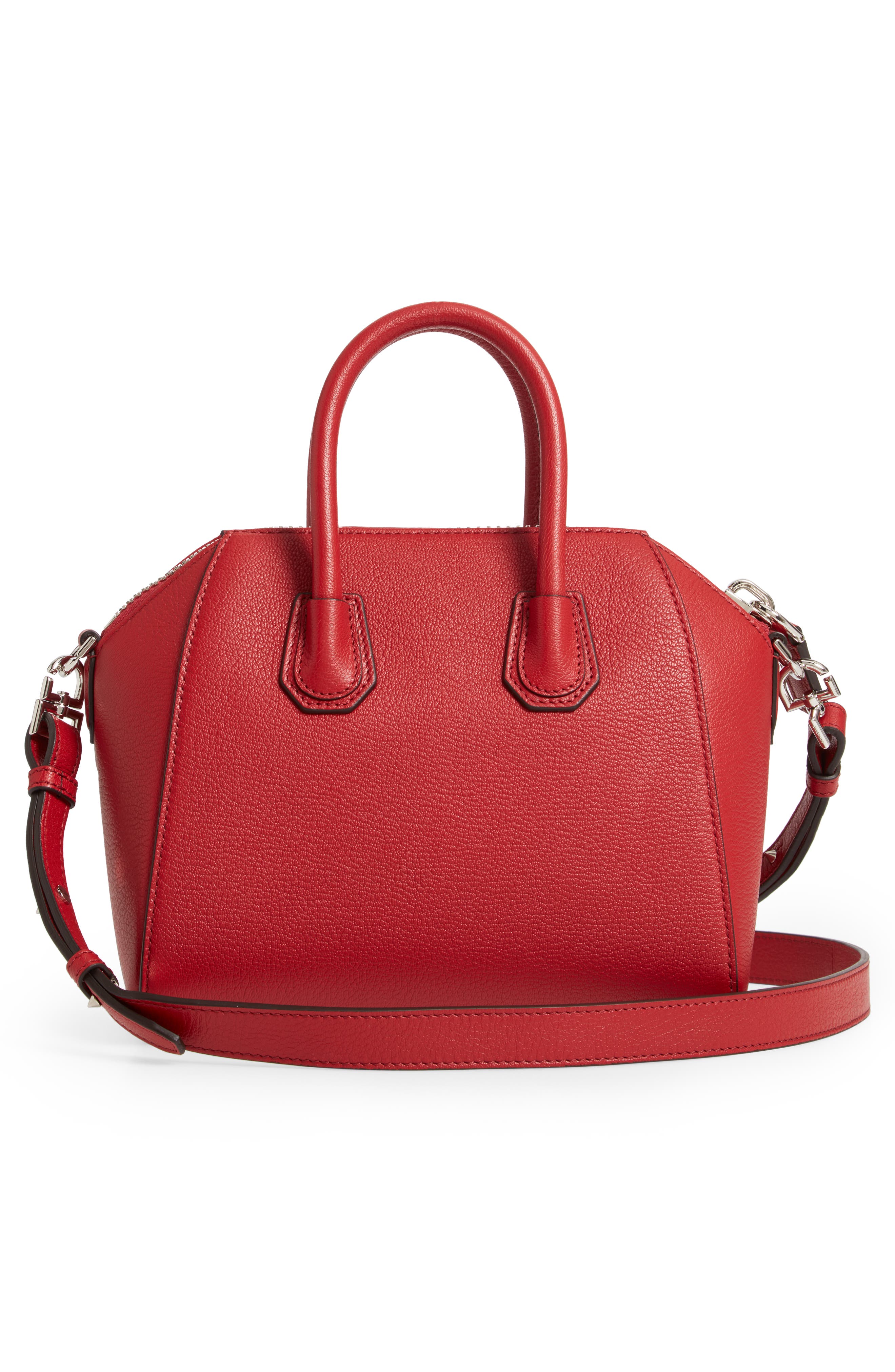 Givenchy Mini Antigona Sugar Leather Satchel, Alternate, color, Vermillion