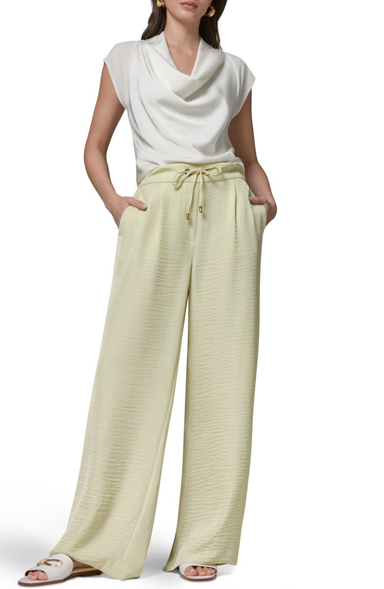 Donna Karan New York Crinkle Tie Waist Wide Leg Pants, Alternate, color, Citrus