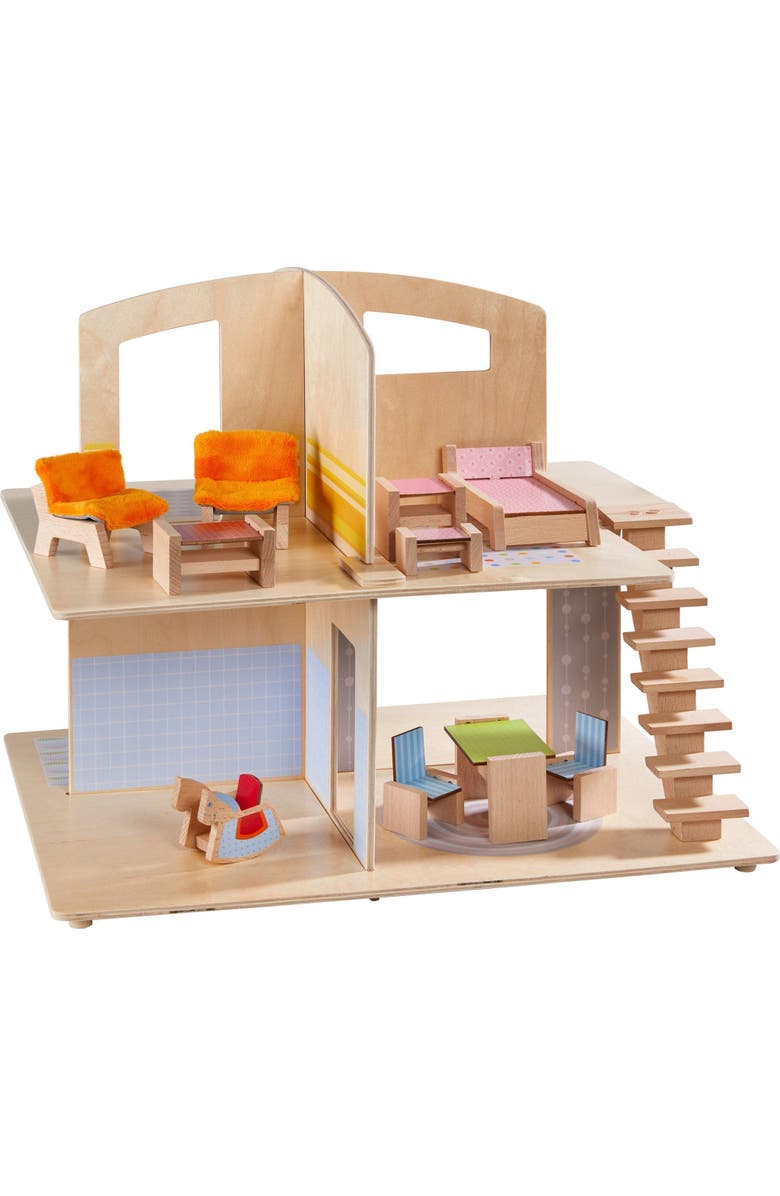 HABA Little Friends Dollhouse Town Villa with 10 Pieces of Furniture, Main, color, Multi