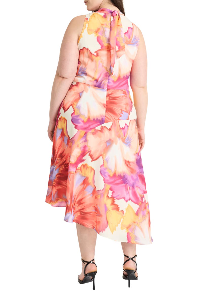 Watercolor Asymmetric Midi Dress, Alternate, color, IVORY/ ORANGE