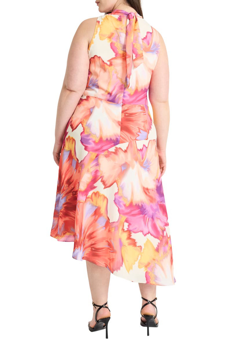 Maggy London Watercolor Asymmetric Midi Dress, Alternate, color, Ivory/ Orange