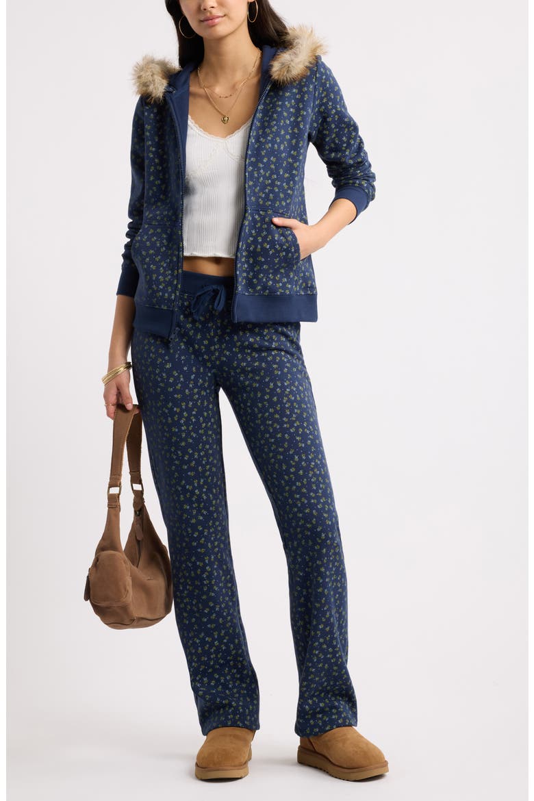 Slim Bootcut Pants, Alternate, color, NAVY- BLUE WILLOW ROSETTE