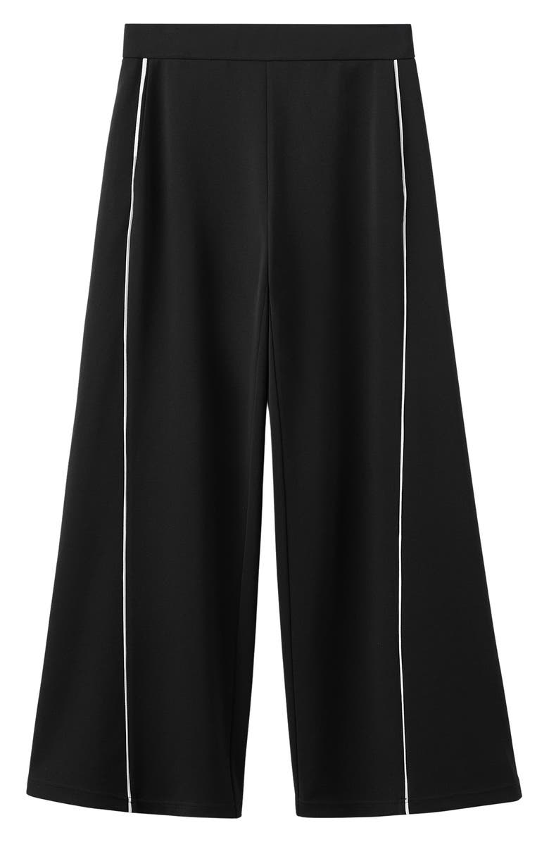 MANGO Side Piped Knit Wide Leg Pants, Alternate, color, Black
