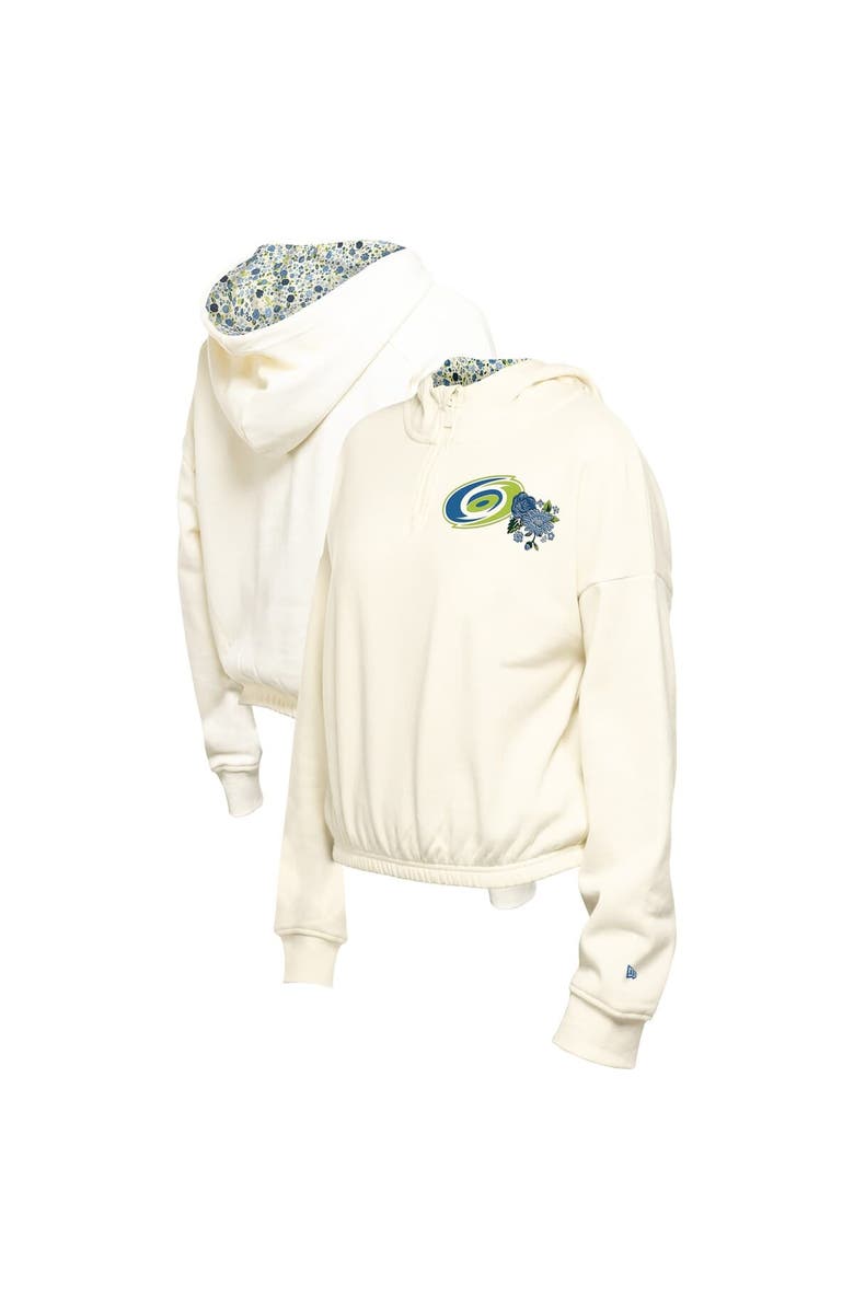New Era Women's New Era Cream Carolina Hurricanes Glam Game Quarter-Zip Cropped Floral Hoodie Pullover, Alternate, color, Cream