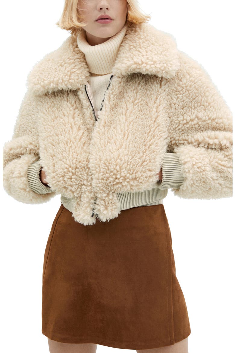 Faux Shearling Crop Aviator Jacket, Main, color, ECRU