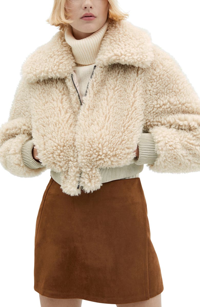 MANGO Faux Shearling Crop Aviator Jacket, Main, color, 