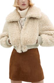 MANGO Faux Shearling Crop Aviator Jacket