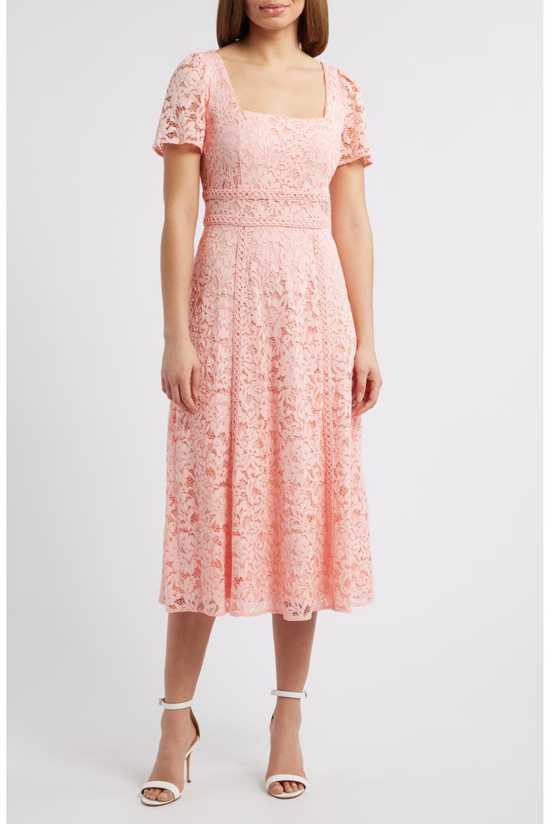 Square Neck Puff Sleeve Midi Dress, Main, color, BLOSSOM