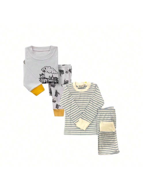 Shop Benben 2 Pack Boys' Shortsleeve Pajamas In Trains/stripes