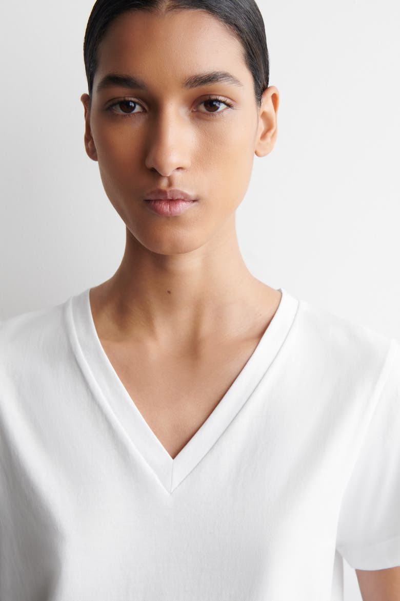 Cotton V-neck T-shirt, Alternate, color, WHITE