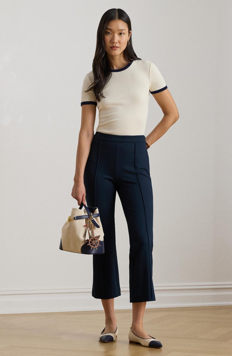 Lauren Ralph Lauren Flare Twill Ankle Pants, Alternate, color, Lauren Navy Blue