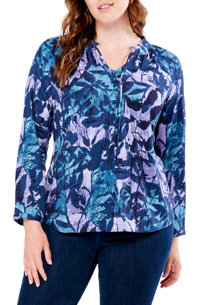 NIC+ZOE Indigo Vines Live In Print Blouse, Main, color,