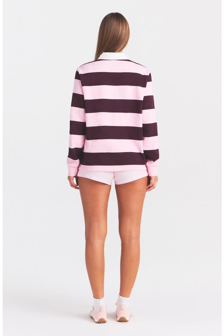 Boyfriend Fleece Polo, Alternate, color, CURRANT RUGBY STRIPE